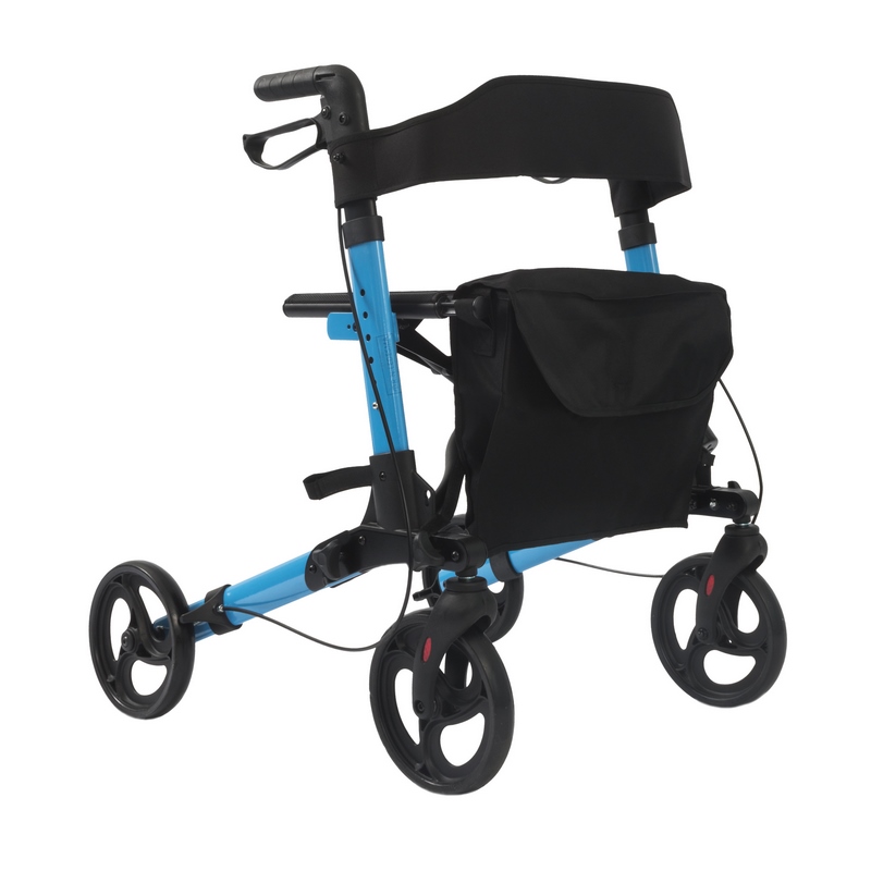 ANDADOR DE 4 RUEDAS DE ALUMINIO CON ASIENTO Y BOLSO (AZUL)