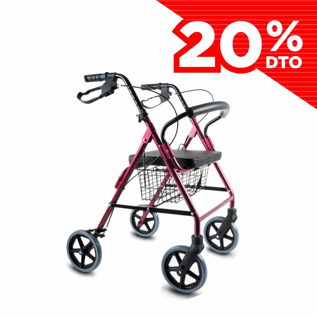 ANDADOR DE 4 RUEDAS DE ALUMINIO CON ASIENTO Y CANASTO BORDO (965-7030)