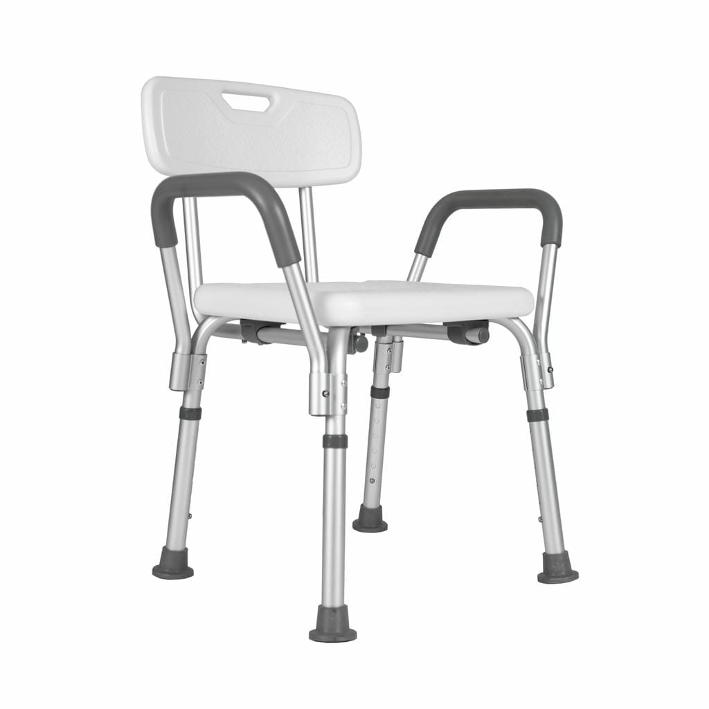 SILLA DE DUCHA DE ALUMINIO REGULABLE CON APOYABRAZOS HASTA 100 KG