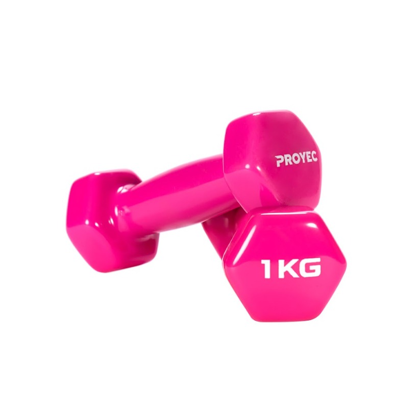 MANCUERNA DE HIERRO HEXAGONAL RECUBIERTA GOMA VINILICA 1 KG (FUCSIA) (*)