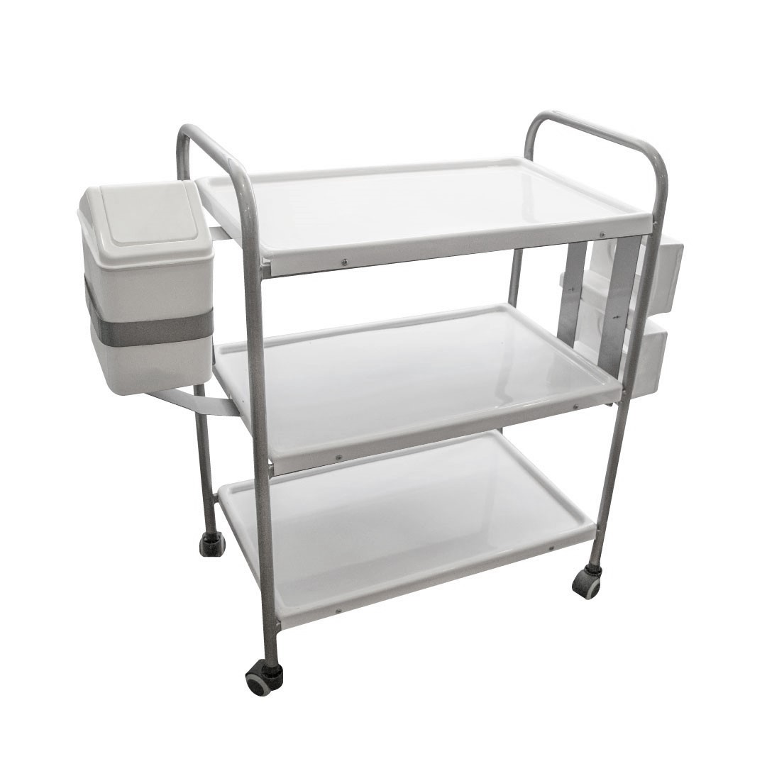 CARRO DE CURACIÓN PINTADO CON PORTA GUANTE Y CESTO