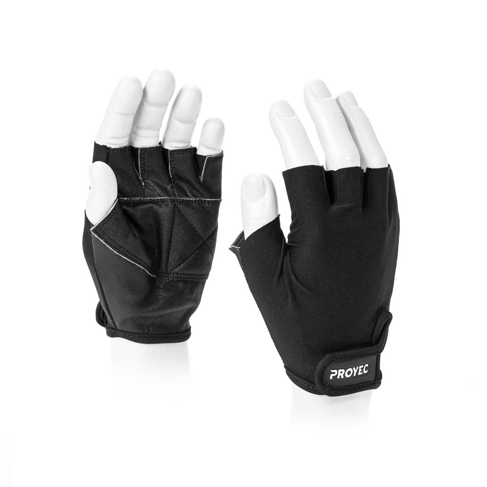 GUANTE GYM CICLISMO BLACK - LYCRA Y CUERO NATURAL (PAR) (NEGRO)