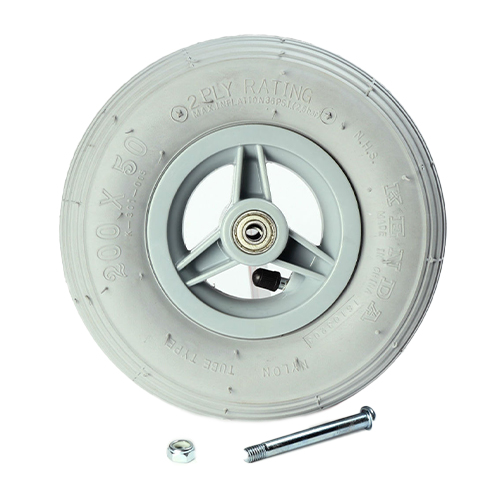 RUEDA CON CUBIERTA NEUMATICA DE 20 CM CON RULEMANES TORNILLOS Y TUERCAS