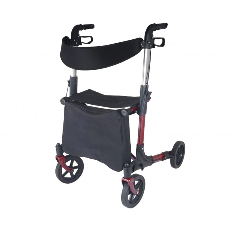 ANDADOR DE 4 RUEDAS DE ALUMINIO CON ASIENTO Y BOLSO (BORDO) (*)