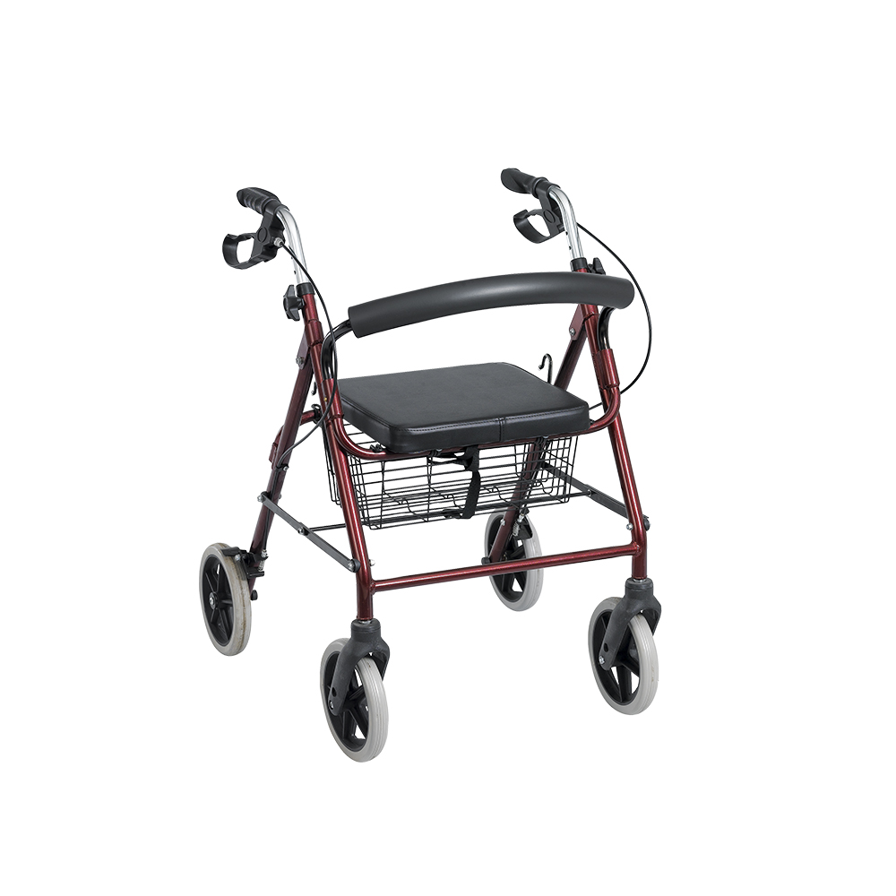 ANDADOR DE 4 RUEDAS DE ALUMINIO CON ASIENTO Y CANASTO (BORDO) (*)