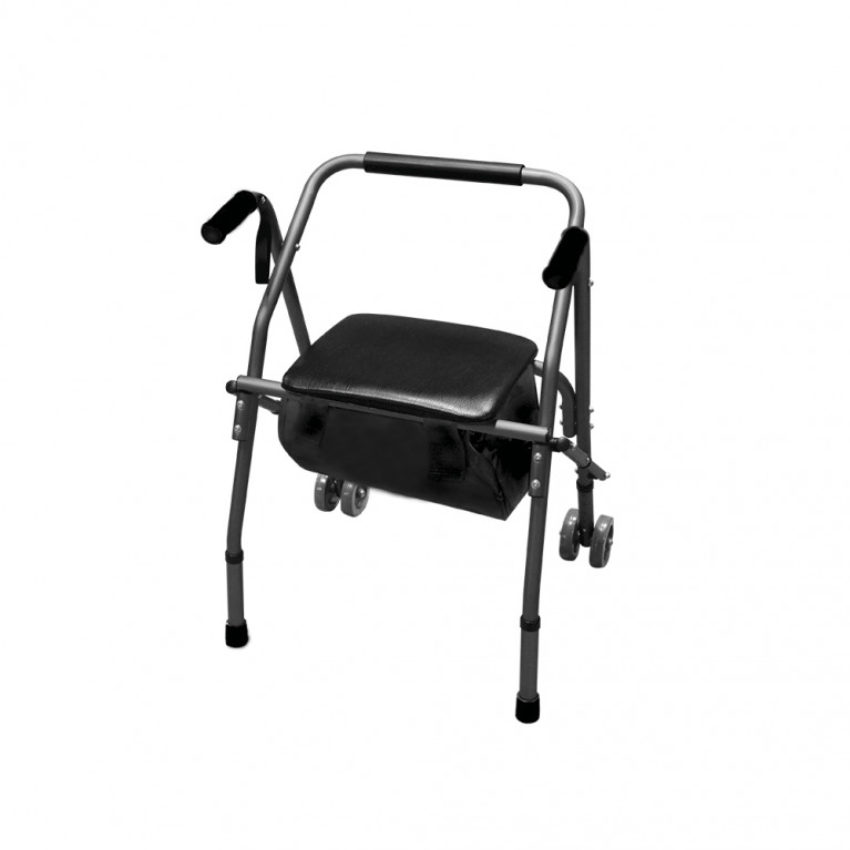 ANDADOR TIJERA DE ALUMINIO CON RUEDAS Y ASIENTO (GRIS) (*)