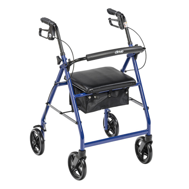 ANDADOR DE 4 RUEDAS DE ALUMINIO CON ASIENTO Y CANASTO HASTA 136 KG - AZUL