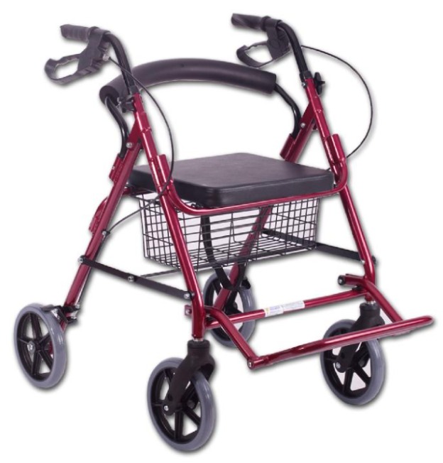 ANDADOR DE 4 RUEDAS DE ALUMINIO CON ASIENTO Y CANASTO