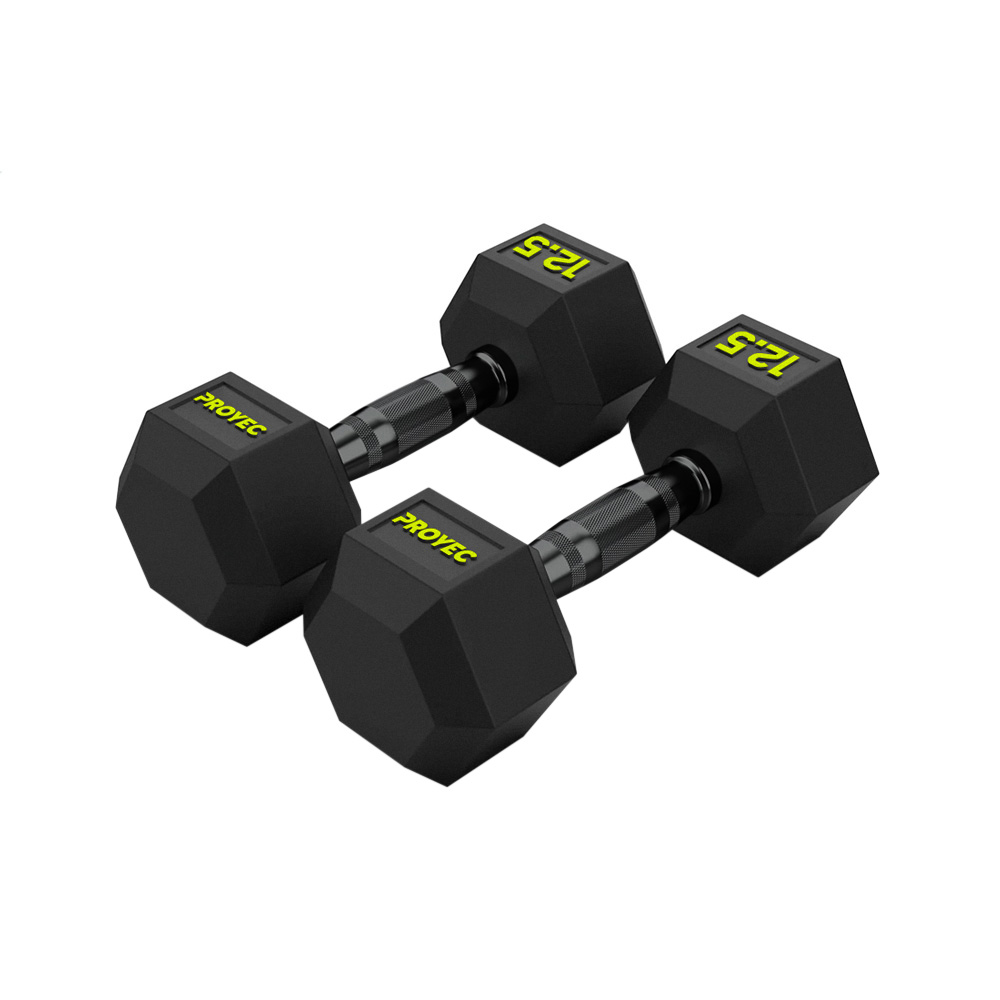 MANCUERNA HEXAGONAL DE HIERRO RECUBIERTA EN CAUCHO DE 12.5 KG (NEGRO) (*)