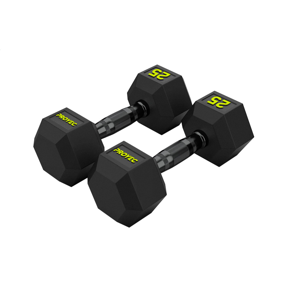 MANCUERNA HEXAGONAL DE HIERRO RECUBIERTA EN CAUCHO DE 25 KG (NEGRO) (*)