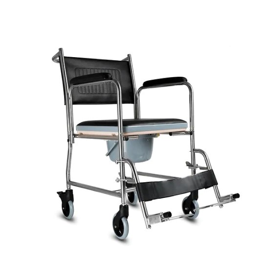 SILLA DE RUEDAS DE TRANSPORTE DE ACERO CON BACINILLA (*)