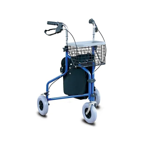 ANDADOR DE 3 RUEDAS DE ALUMINIO CON BOLSO Y CANASTO (AZUL) (*)