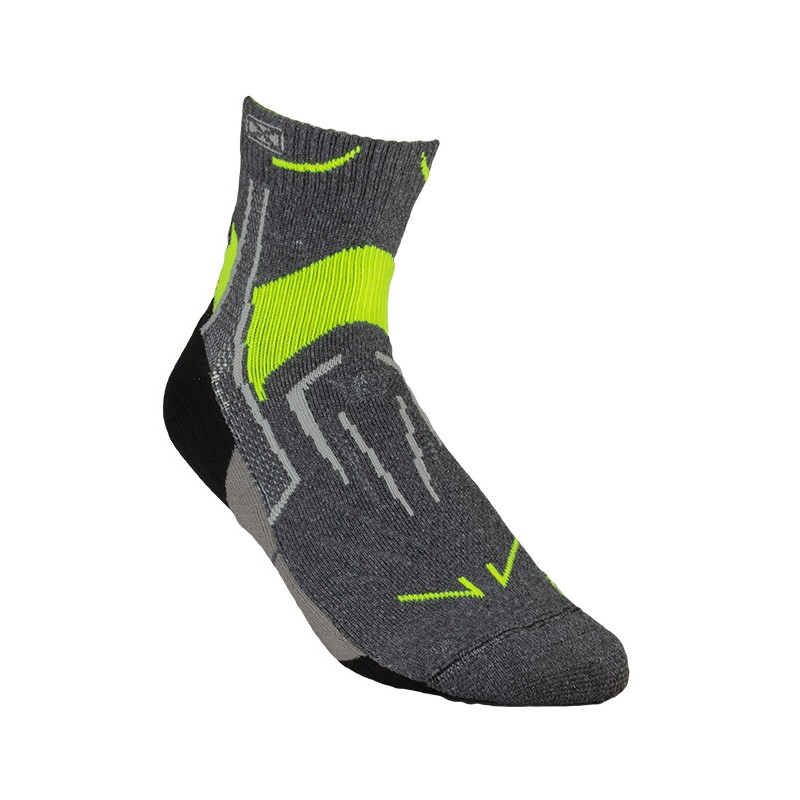 MEDIA DEPORTIVA GRIS MELANGE VERDE FLUOR Y NEGRO (DE233B)