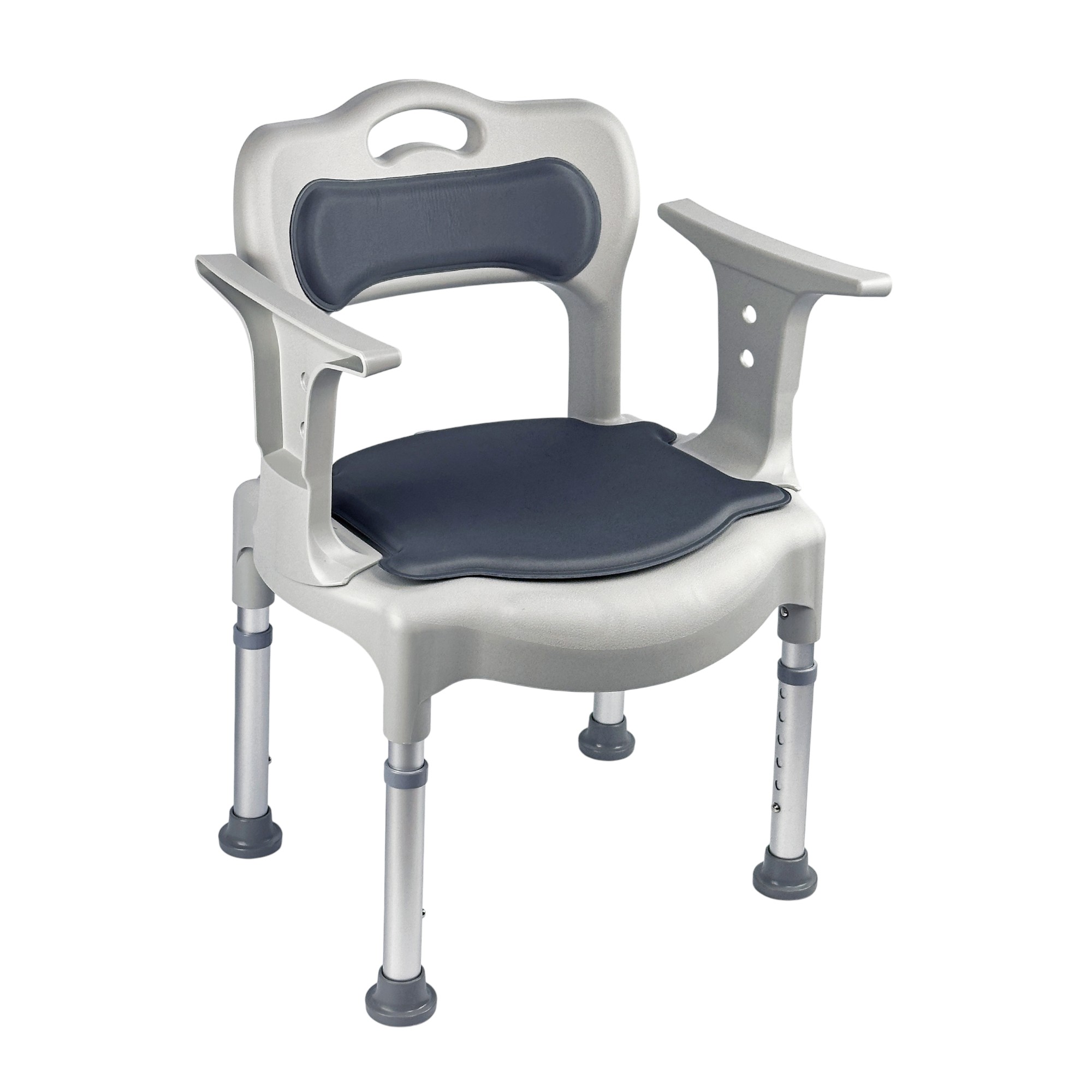 INODORO PORTATIL - SILLA DE DUCHA CON RESPALDO Y APOYABRAZOS HASTA 100 KG