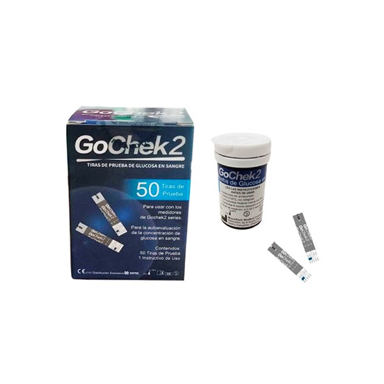 CAJA DE 50 TIRAS REACTIVAS PARA MEDIDOR DE GLUCOSA EN SANGRE GoChek2