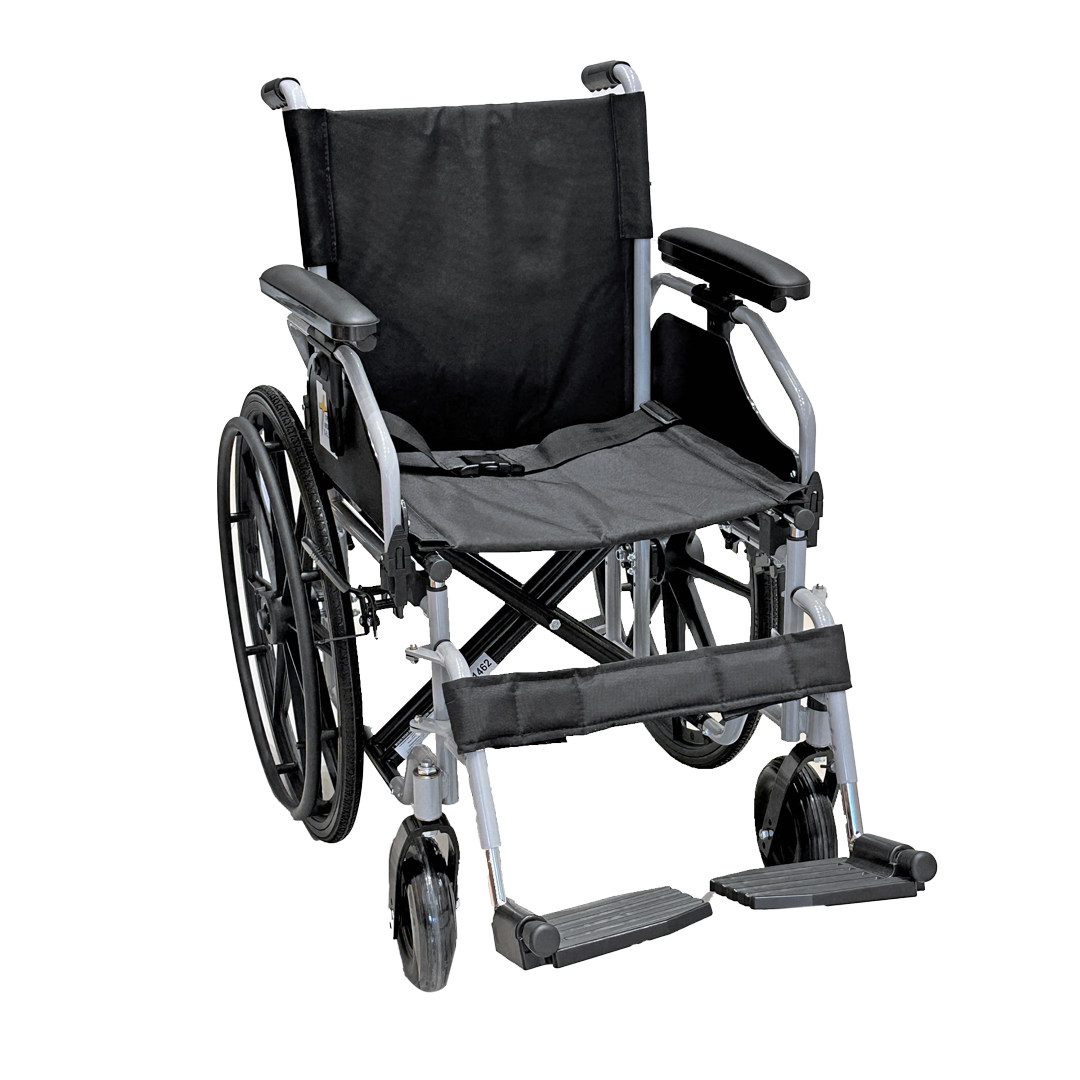 SILLA DE RUEDAS DE ACERO DESMONTABLE DE 41 CM DOBLE CRUCETA DE LUJO HASTA 120 KG