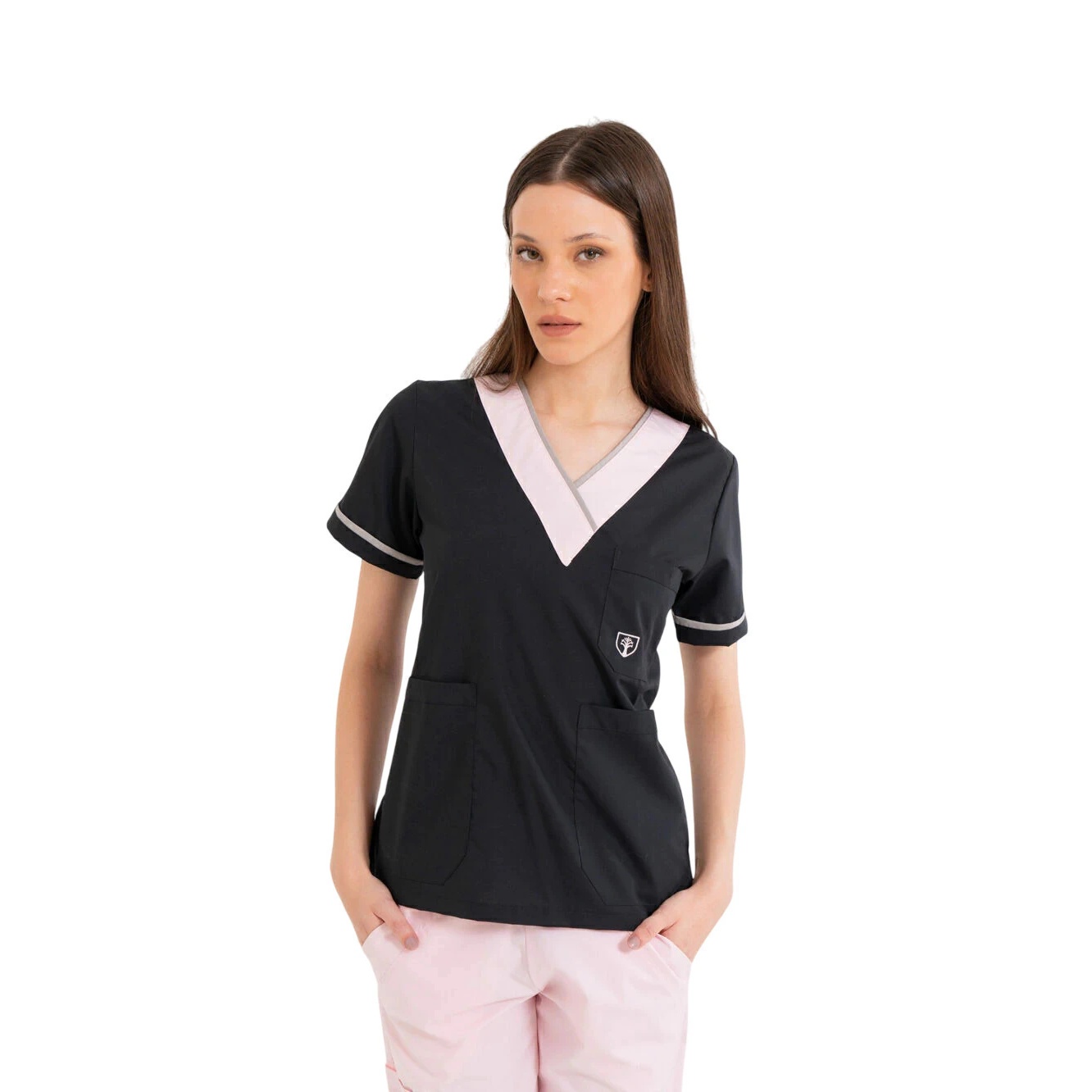 CHAQUETA MUJER CUELLO COMBINADO NEGRO LISO