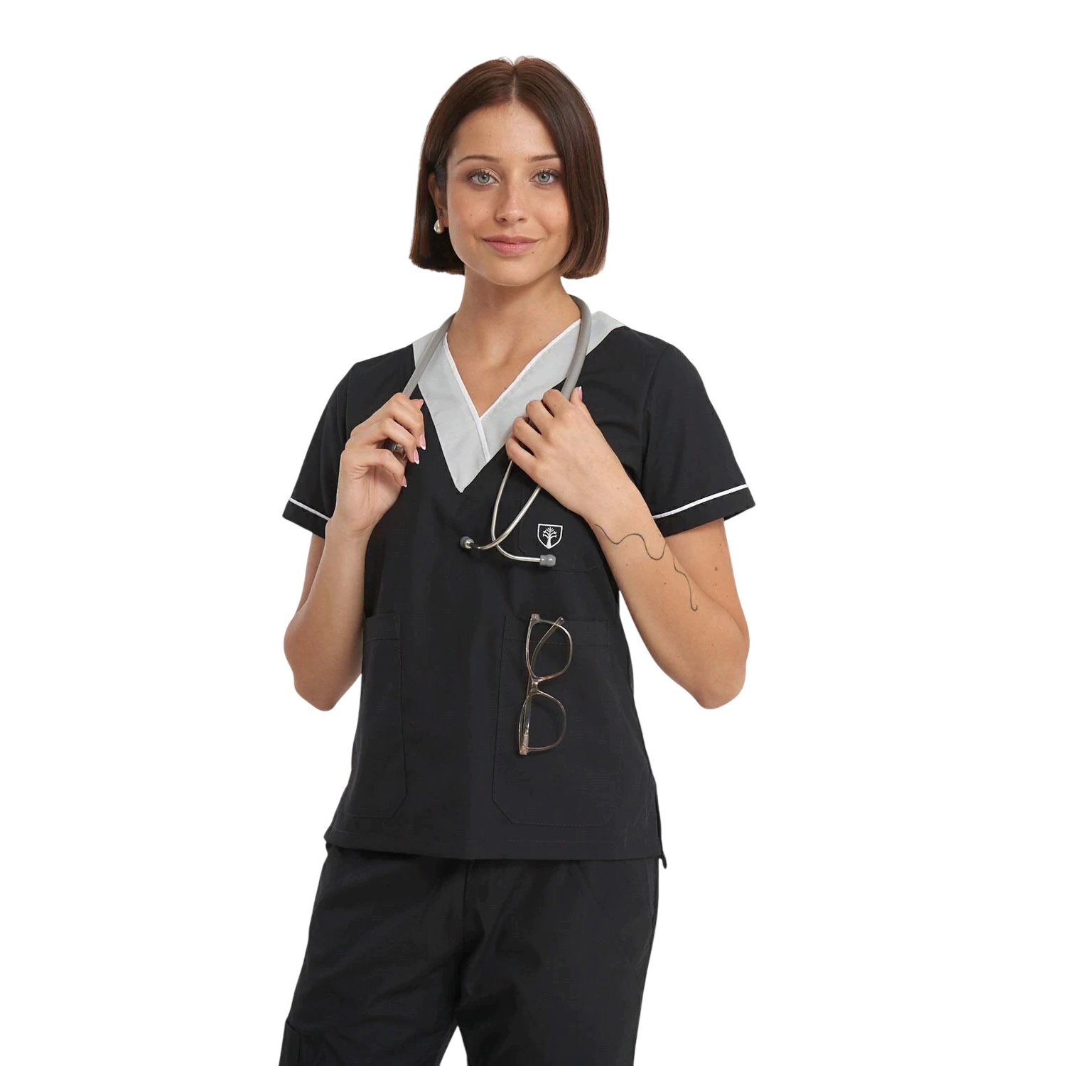 CHAQUETA MUJER CUELLO COMBINADO NEGRO CON GRIS PERLA