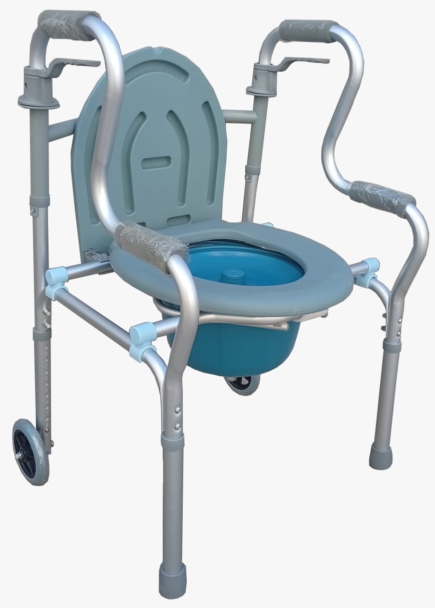 ANDADOR DE ALUMINIO PLEGABLE DOBLE AGARRE CON SILLA DE BAÑO E INODORO CON RUEDAS